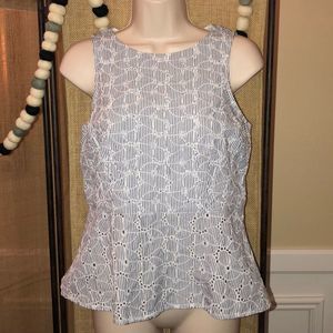 Crown & Ivy Blue Seersucker Eyelet Peplum Top